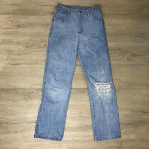 Wrangler light wash blue distressed straight leg high rise jeans